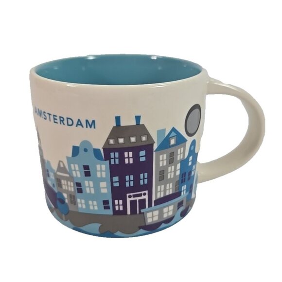 Starbucks Amsterdam Mug You Are Here Collection 2022 Blue Cityscape Design - Picture 1 of 6